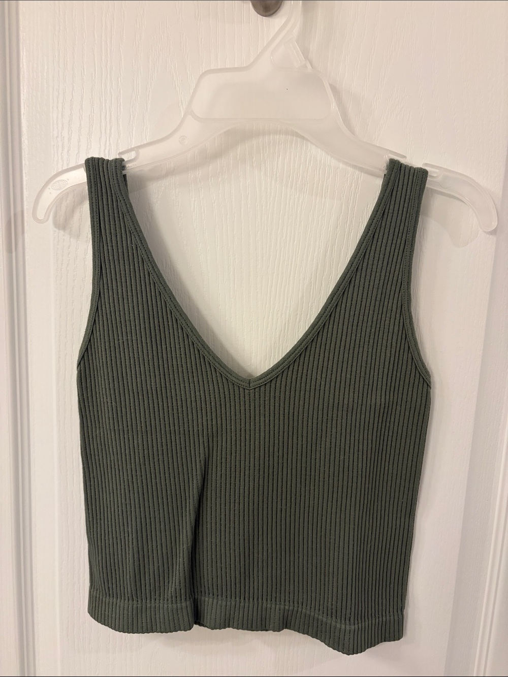 Ribbed V-Neck Tank Dress - Olive Green